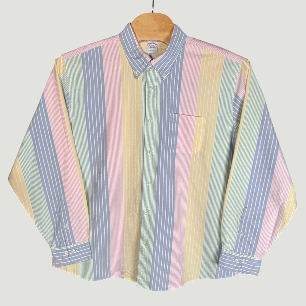 Brooks Brothers The Friday Oxford Shirt Mens XXL Multi Color Pastel Stripe‎ NEW